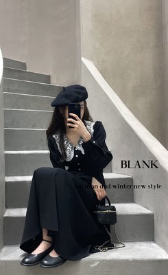 十三行Blank家刺绣花瓣领重工连衣裙