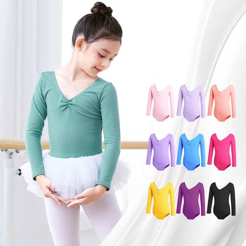 Long Sleeve Ballet Leotard Girls Cotton Dance Bodysuit