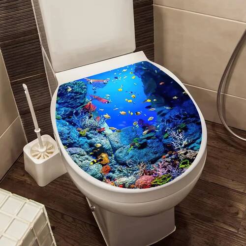 1pc Sea World Toilet Seat Sticker - Self Adhesive