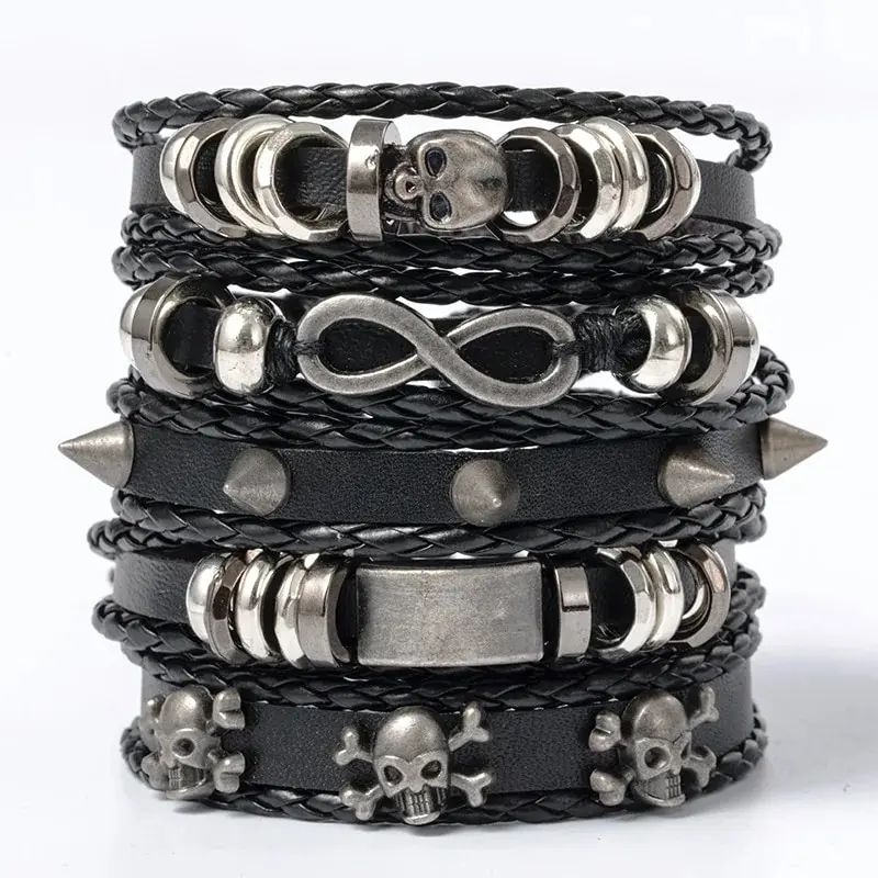 5pcs Metal Diy Braided Punk Style Bracelet Set