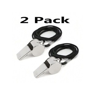 2pcs Stainless Steel Sports Whistles with Lanyard, Loud