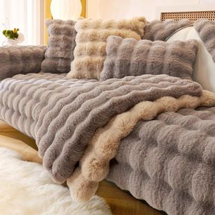 Thicken Imitation Rabbit Fur Plush Sofa Slipcover Non-slip
