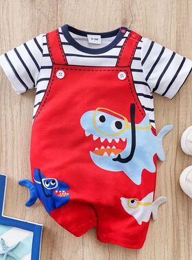 Newborn Clothes Cute Cartoon 3d Shark Print Strap Fake Two C