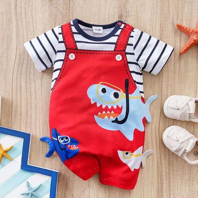 Newborn Clothes Cute Cartoon 3d Shark Print Strap Fake Two C