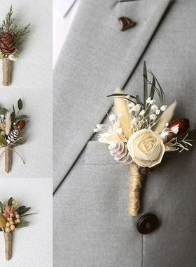 1PC Beautiful Dry Flower Brooches Men Wedding Corsage Banque
