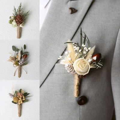 1PC Beautiful Dry Flower Brooches Men Wedding Corsage Banque