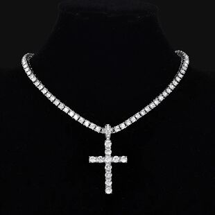 Men Women Hip Hop Cross Pendant Necklace With 4mm Zircon