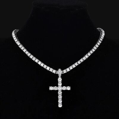 Men Women Hip Hop Cross Pendant Necklace With 4mm Zircon
