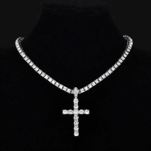 Men Women Hip Hop Cross Pendant Necklace With 4mm Zircon