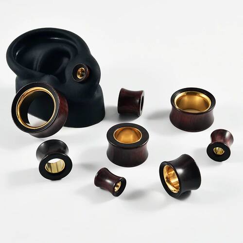Pair Red sandalwood Double Flare Ear Gauges Tunnel For Men