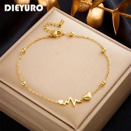 Stainless Steel Heart Electrocardiogram Anklets