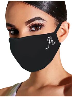 26 Letter Printed Black Face Mask Rhinestone Pattern Dustpro