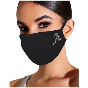 26 Letter Printed Black Face Mask Rhinestone Pattern Dustpro