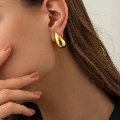 New Sleek Golden Chunky Water Drop Dome Stud Earrings Wo