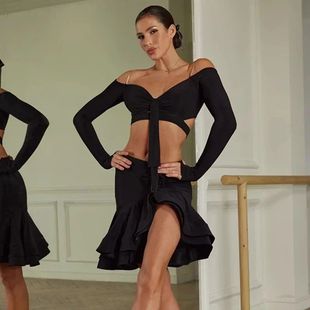 Sexy Off Shoulder Latin Top Ruffled Skirts Women Latin Dance