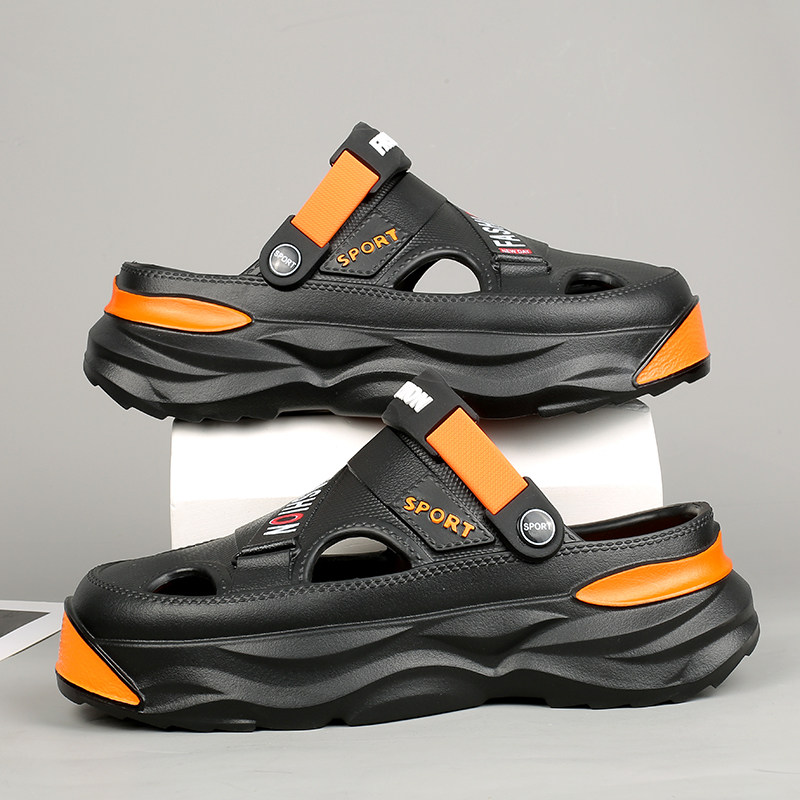 SANDALS MENS 2024 NEW SUMMER WEAR INCREASED HEIGHT TOE HALF SLIPPERS MENS NON-SLIP-LIKE BEACH SANDALS