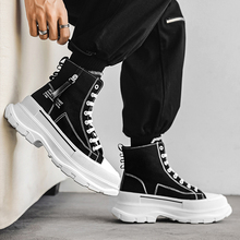 高帮帆布鞋男款春秋款韩版百搭潮流休闲厚底内增高板鞋初中生潮鞋