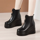 加绒加厚棉靴坡跟马丁靴女冬新款 松糕厚底切尔西百搭高跟加绒短靴