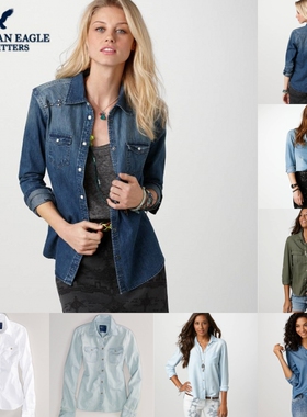 American Eagle/美国鹰AE 女士纯棉西部风牛仔衬衫 长袖休闲衬衣
