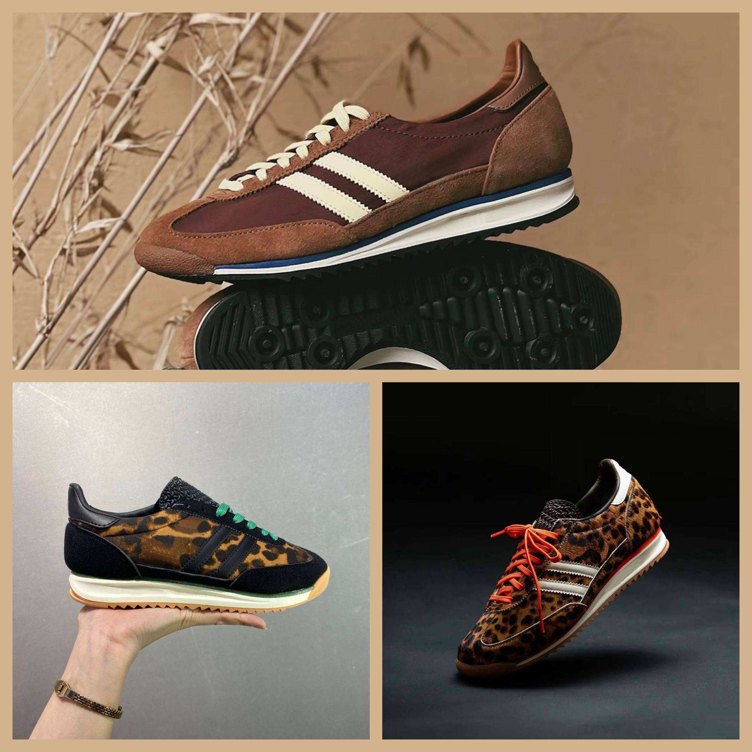 新款复古拼色德训鞋女豹纹舒适百搭休闲运动防滑耐磨跑步鞋