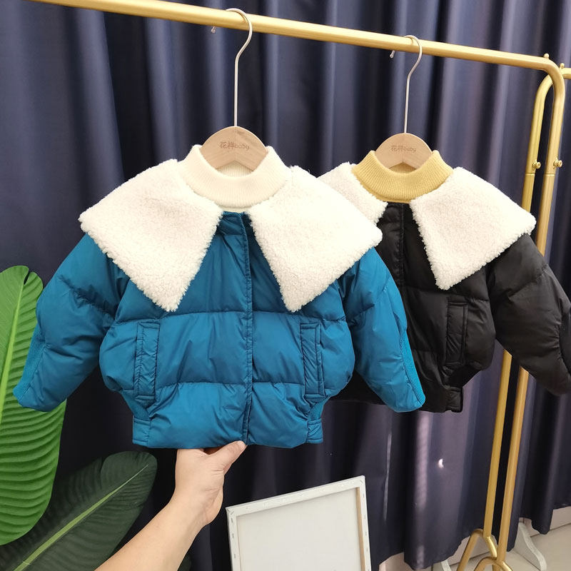90鸭绒女童冬装羽绒服童装洋气大翻领女宝宝短款外套加厚儿童冬季