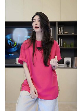 小乖逃三色拉拉三角玫红T恤活性炭黑色T恤净色慵懒上衣 S25352