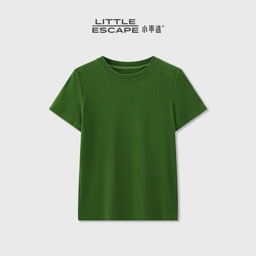 小乖逃咖绿圆领短袖T恤弹力修身纯色内搭显瘦上衣260887