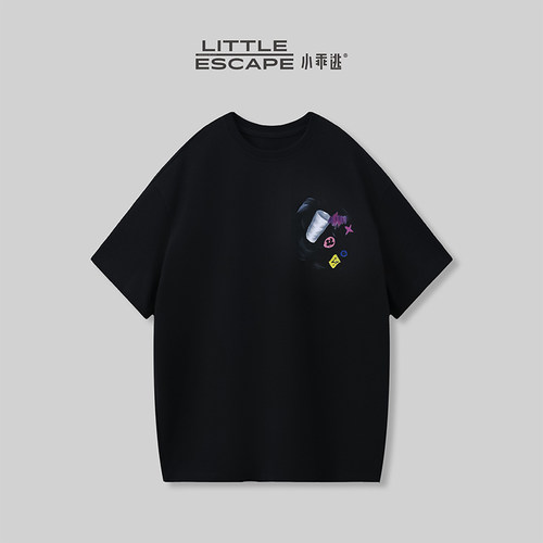 小乖逃JX双色！白色黑色T恤短袖圆领彩色画潮流宽松百搭款S26125