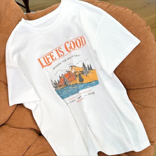 小乖逃JX白色LIFE IS GOOD印花T恤夏季薄款宽松显瘦百搭TS8379