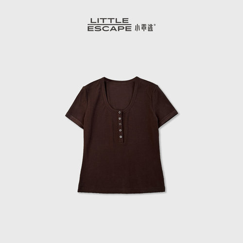 小乖逃JX两色亨利领U型领T恤夏季修身显瘦百搭打衣TS8455