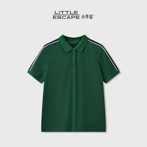 小乖逃JX绿色撞色Polo领T恤夏季薄款宽松显瘦休闲百搭上衣260306