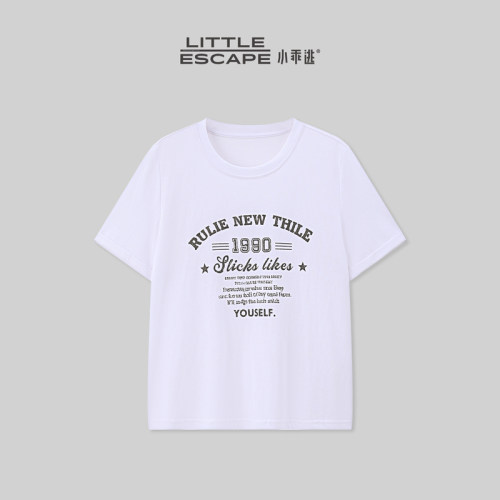 小乖逃JX松弛风字母印花T恤显瘦百搭美式复古白色短袖上衣M9920