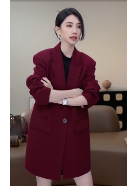 小乖逃D红色西装外套西服双口袋气质百搭西装N95112