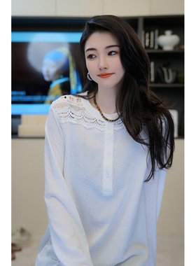 小乖逃休闲时尚白色T恤蕾丝镂空T恤上衣显瘦M8872