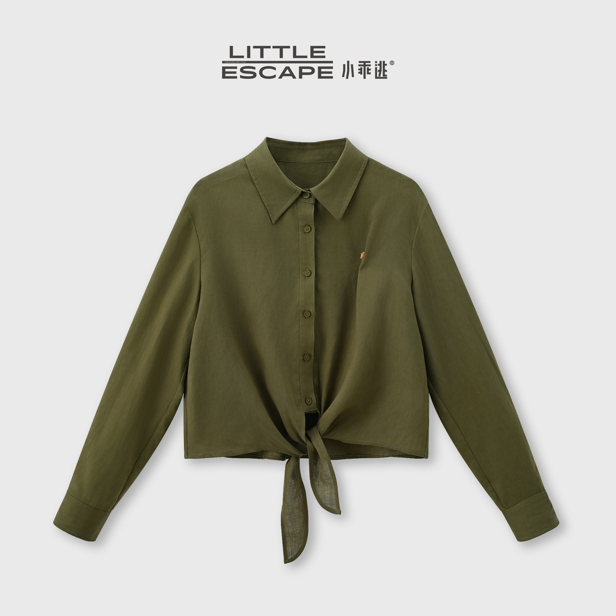 小乖逃JX墨绿色小马刺绣不规则下摆衬衫夏季设计感短款上衣260421