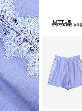小乖逃D亚麻紫色短裤宽松轻奢高腰蕾丝短裤花边设计女士百搭M8879