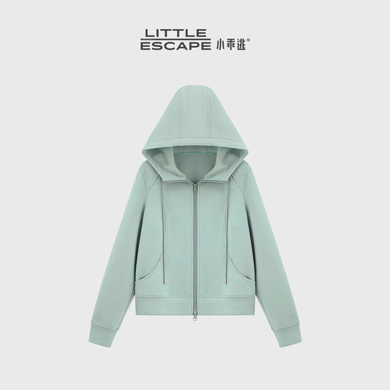 小乖逃绿色拉链连帽卫衣插肩袖大口袋休闲外套S26409