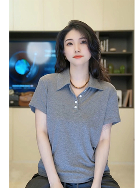 小乖逃灰色黑色POLO衫 灰色T恤白色方扣字休闲时尚上衣 S25241