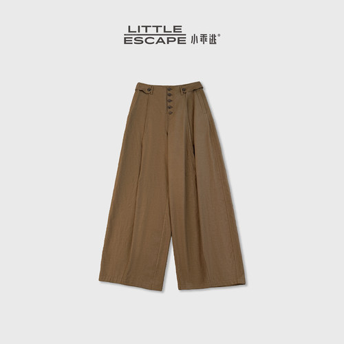 小乖逃JX复古咖色前中排扣直筒裤高腰立体垂感宽松休闲裤ZX2611