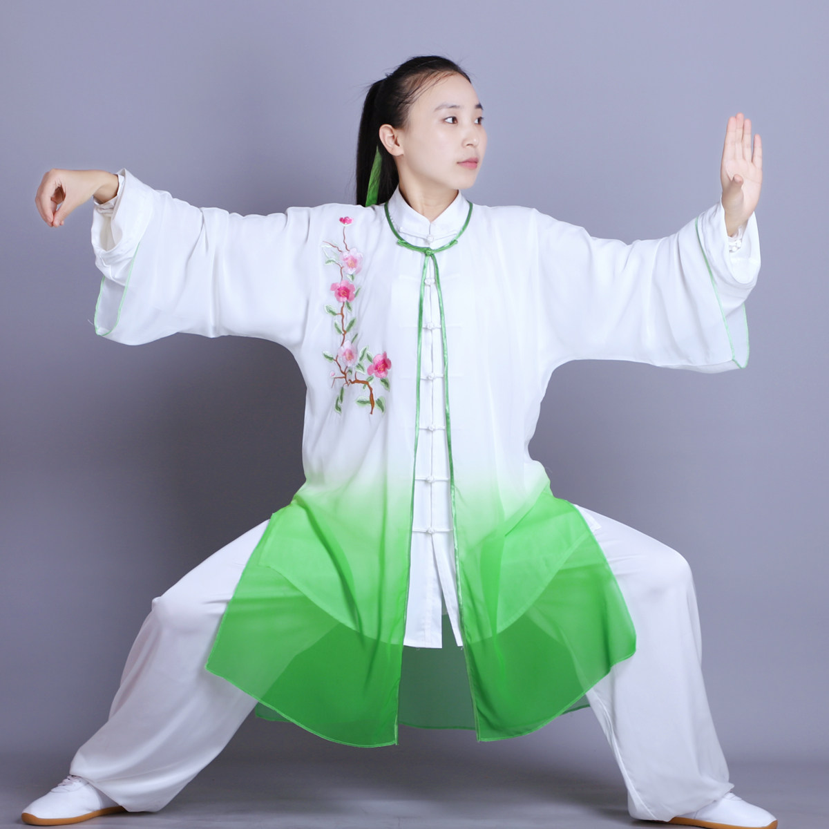 太极服披纱太极拳比赛服纱衣渐变演出服男女款披肩表演服外披坎肩