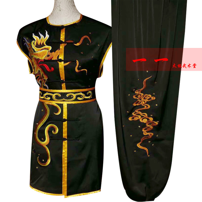 无袖南拳服武术服装青少年男女武术表演服刺绣龙长拳比赛服演出服