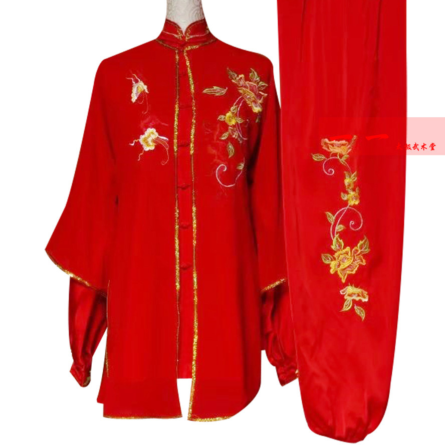 春夏太极服装太极拳比赛服刺绣花女款演出服三件表演服练功服披纱