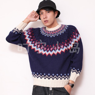 vintage摩天轮圣诞费尔岛学院北欧风格 图腾毛衣 套头