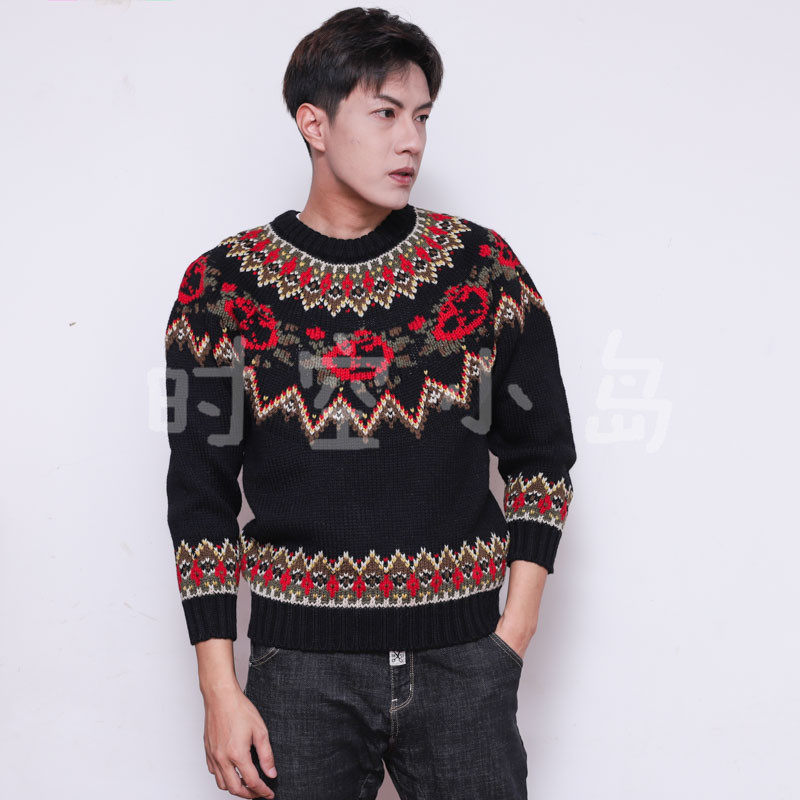 Vintage 古着摩天轮冰岛 北欧圣诞冬费尔岛文艺复古 男女手工毛衣