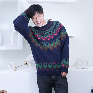 北欧费尔岛摩天轮复古棒针羊毛衣针织衫