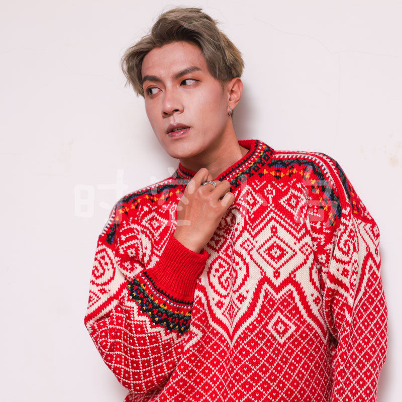 圣诞风格vintage北欧挪威冰岛学院风费尔岛摩天轮手工套头毛衣