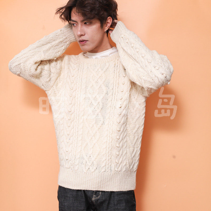 冬季粗线套头vintage宽松款麻花慵懒男女日系复古厚毛衣