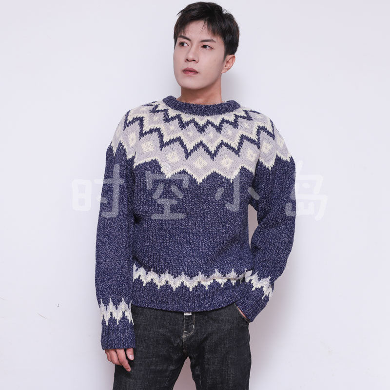 Vintage 古着摩天轮冰岛 北欧圣诞冬费尔岛文艺复古 男女手工毛衣