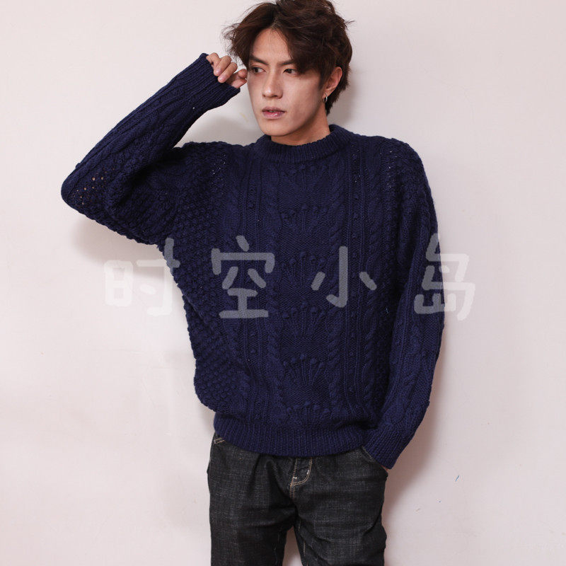 冬季粗线套头vintage宽松款麻花慵懒男女日系复古厚毛衣