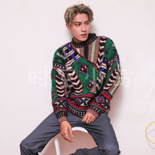 套头毛衣 男女中性 波普风抽象图形 古着风格 Vintage童趣拼接撞色